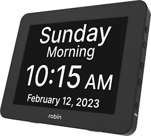 Robin Best Digital Clock Desk Custom Alarms Day Wall Memory Dementia Black NEW - Picture 1 of 7