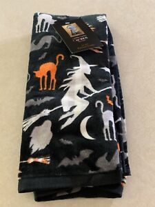 Cynthia Rowley Curious Halloween Kitchen Towels Set of Two Cats Witch Ghosts NWT
