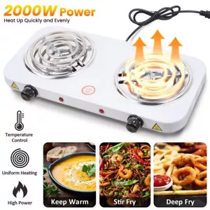 2KW Electric Camping Double Burner Hot Plate Portable Heating Cooking Stove Dorm - Picture 1 of 12