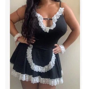 Taglie taglie forti cameriera francese cosplay lingerie sexy donna pizzo babydoll pigiama - Foto 1 di 37