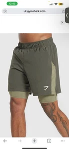 Gymshark SPORT 7" 2 IN 1 SHORTS Regular Fit Men Size Medium Green - Picture 1 of 6