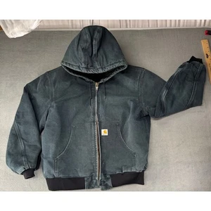 VTG Carhartt J-130 SPC Hooded Jacket Sz LARGE Reg.Green Distressed Work Ranch - Picture 1 of 11