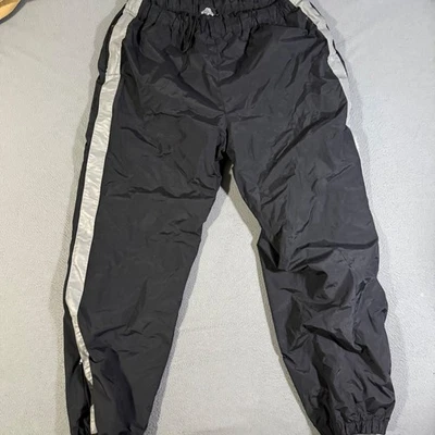 Shield Nylon Track Pants Mens L Black Silver Side Stripe Elastic Waist Zip Hem - Image 1 of 4