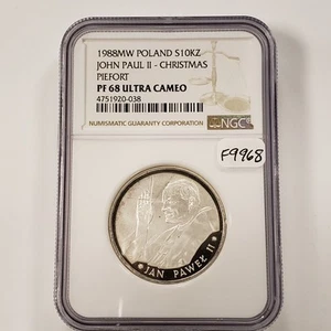1988 MW Poland 10 KZ John Paul II Christmas Piefort - NGC PF 68 UC - SKU-F9968 - Picture 1 of 6