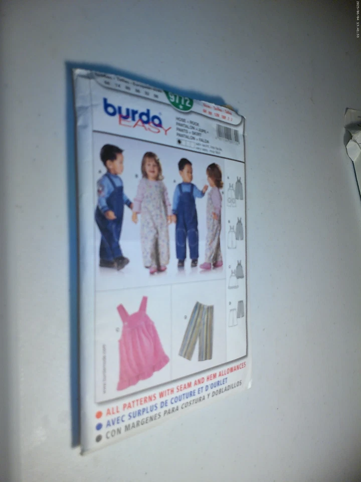 Bib Overalls Bibs Dress Pants Girls 6M 9M 12M 18M 2 3 Burda 9772 Sewing Pattern - Image 1 of 1