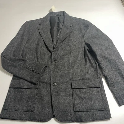 Old Navy Blazer 男式 XL 灰色粗花呢人字形羊毛混纺全新全新全新全新无标签 — 第 1/4 张图片