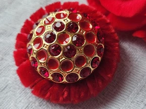 Haute couture bouton vintage strass rouge gros bijoux 3,3 cm ref 7031 - Picture 1 of 5