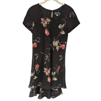 Vestido floral negro Hampton Dress Co. romántico dobladillo en capas talla 8 Foto 1 de 4