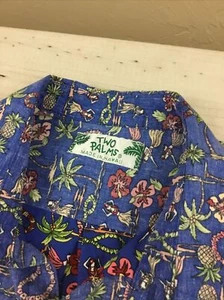 Vintage zwei Palmen Herren Hawaii Reverse Print Hemd Ananas Hula Mädchen kein Größenetikett - Bild 1 von 12