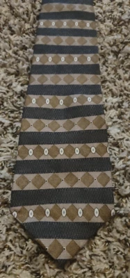 Corbata Perry Ellis Cuello Adulto Hombre Marrón Geométrica 100% Seda Hecha en EE. UU. Foto 1 de 4