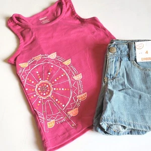 Gymboree Girls 5 Bright and Beachy Pink Ferris Wheel Tee & Denim Shorts Set NWT - Picture 1 of 2