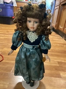 Collector's Choice Brown Haired Standing Green Dress 17" Porcelain Bisque Doll - Picture 1 of 3
