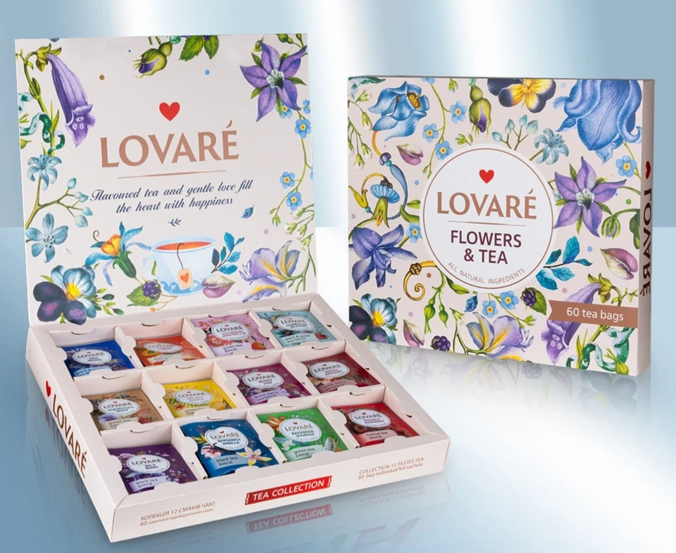 LOVARÉ Flowers Collection – 60 Teebeutel – Geschenkbox –  12 verschiedene Sorte - Bild 1 von 1