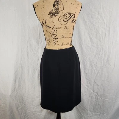 Vintage 90 KASPER ASL Petite Size 6 Black Silk Satin Trim Side Slit Lined Skirt - Image 1 of 4