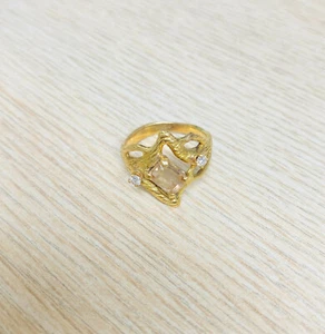 Ring Rose Quartz and Diamonds 14K Yellow Gold - Picture 1 of 1