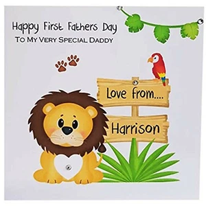 PERSONALISED 1st FATHER'S DAY CARD - Cute Lion Handmade Son's New Daddy Dad Name - Picture 1 of 6