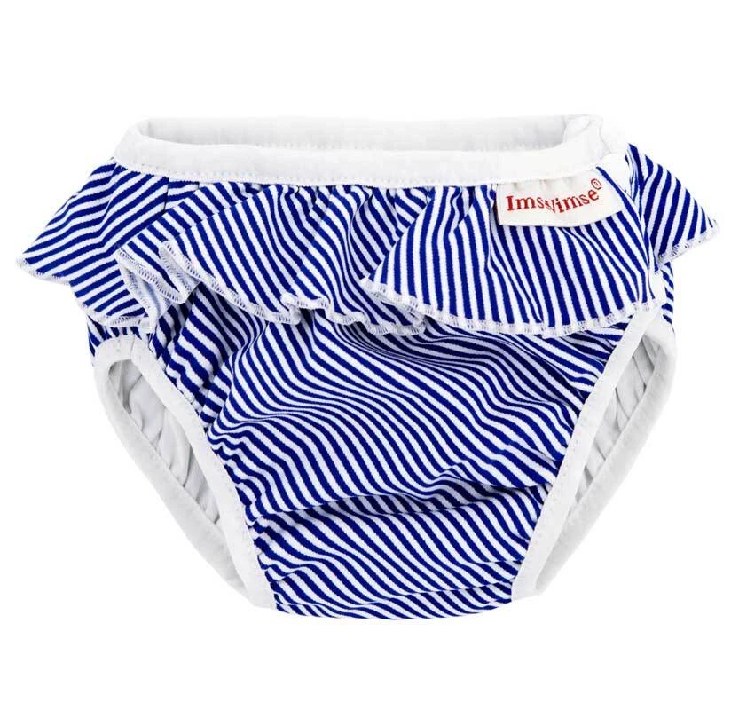IMSEVIMSE Imse Vimse Schwimmwindel, Badewindel, White/Blue Stripes Frill Weiss blau gestre
