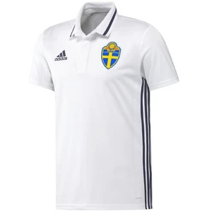 Adidas 3S Sport Polo Shirt Children Tennis Outdoor Sweden Logo White/Blue - Picture 1 of 1