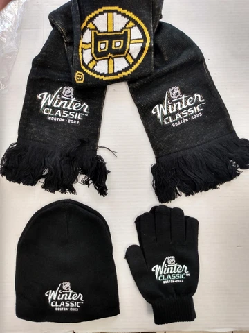 2023 NHL Boston Bruins Winter Classic Hat, Scarf and Gloves Set Brand New Cover