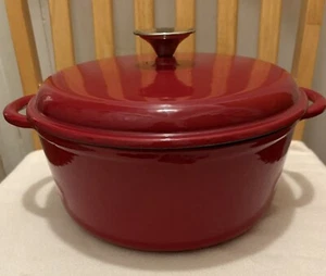 HEAVY DUTY Wolfgang Puck Red Enameled Cast Iron Round Dutch Oven Cooking Pot - Picture 1 of 10