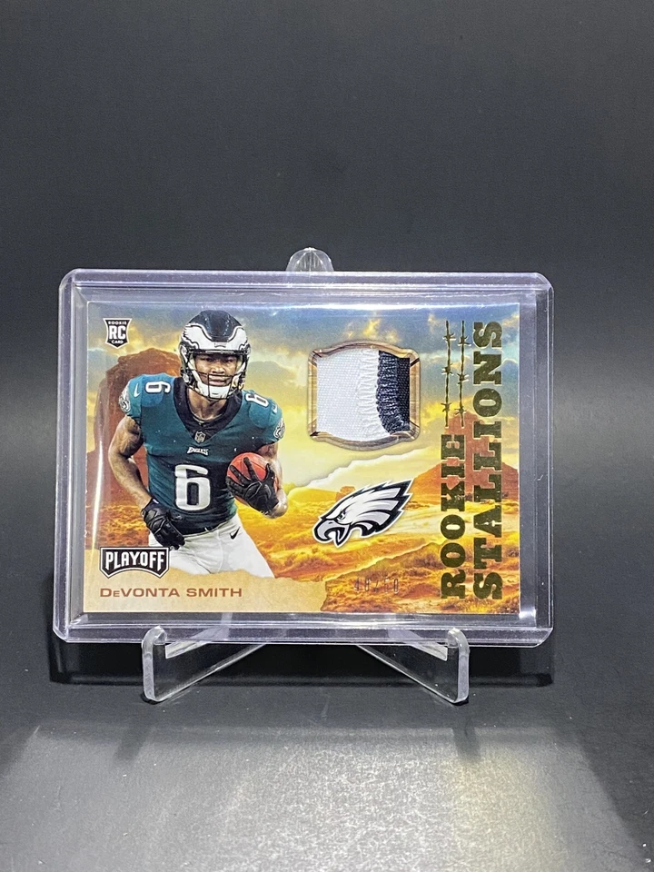 2021 Panini Playoff Devonta Smith Rookie Stallions Patch RC 48/50 Eagles Alabama - Image 1 of 2