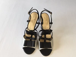 Kate Spade Black Triple Bows Sling Open Toe Heels Sz 9B Romantic Whimsy Glided - Picture 1 of 15
