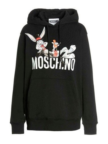 Felpa con cappuccio SS23 MOSCHINO Couture Jeremy Scott Black Bugs Bunny Capodanno cinese