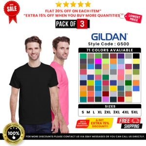 3 Pack Of Gildan G500 Men's Short Sleeve Heavy Cotton Plain Blank Casual T-Shirt - Picture 1 of 38