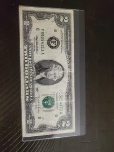 2 DOLLAR BILL 1995 SERIES F. MISALIGNED - Picture 1 of 3