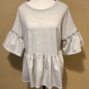 Blusa Flamingo Urbana Gris Jaspeado Mezcla Algodón, Longitud 3/4 Manga Campana - Imagen 1 de 5