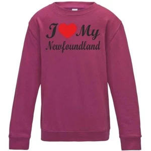 I Love My Newfoundland Dog Kids Childrens Sweatshirt Jumper Birthday Gift - Picture 1 of 2