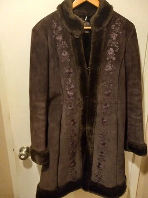 Guess женщин коричневый замши цветочный вышитый пальто размер M - Изображение 1 из 4