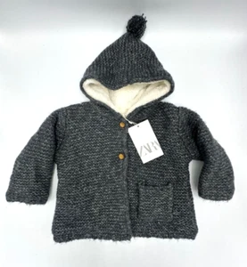 ZARA Kids Boys Blue Soft Knit Cardigan Teddy Fleece Lining Age 3-6 Months BNWT - Picture 1 of 2