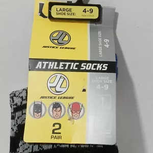 2 Pair Justice League Athletic Socks Boys Shoe Size Large 4-9 Batman Superman - Picture 1 of 4