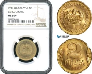 AH503, Yugoslavia, Peter II, 2 Dinara 1938, Large Crown, NGC MS66+ - Picture 1 of 1