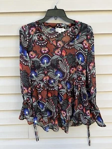 Anthropologie Molly Bracken Blouse Womens S Flowy Sheer Retro Boho Dark Romantic - Picture 1 of 8