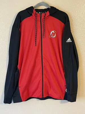 Para hombres XL NUEVO SIN ETIQUETAS New Jersey Devils NHL Adidas Cremallera Completa Sudadera con Capucha Chaqueta Roja/Negro Foto 1 de 4