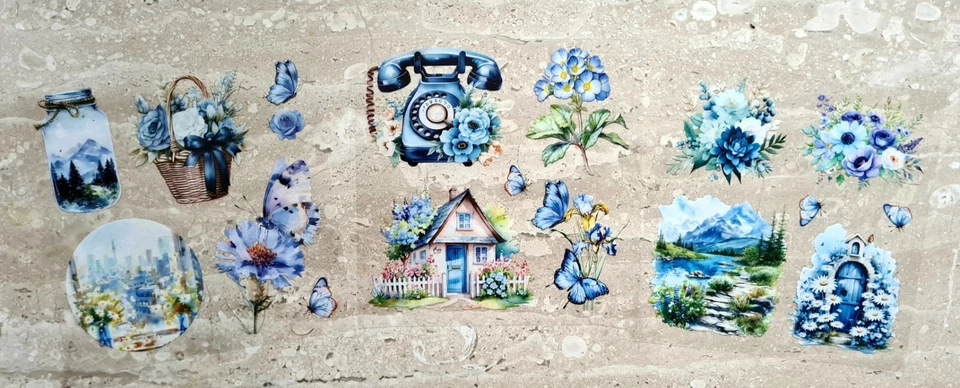 Stickerbögen 10 Bögen je Set Blumen Bäume Schmetterlinge Häuser Telefon - Bild 1 von 3