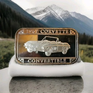 1967 Corvette Convertible Rare Collectors Ingot Bar 1 Troy Oz .999 Fine Silver - Picture 1 of 6