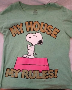 MY HOUSE, MY RULRS 2011 Snoopy Peanuts Licensed PRINT T-Shirt Glitzer. 1X - 16W - Bild 1 von 3
