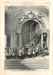 FUNÉRAILLES PAPE PIE IX TRANSLATION CORPS ESCALIER ROYAL DU VATICAN GRAVURE 1878 - Picture 1 of 1