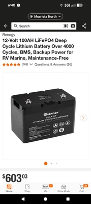 Renogy 12V 100Ah LiFePO₄ Smart Battery w/ BMS, Bluetooth & Self-Heating - Image 1 of 4