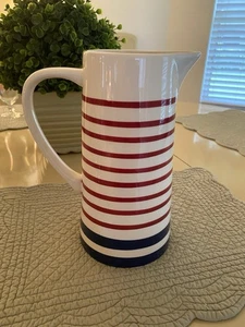 Americana Keramik Krug Sommer 2012 gestreift Getränkekrug rot weiß & blau - Bild 1 von 12