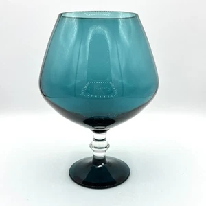 Vintage Large Empoli Teal/Blue Glass Pedestal Brandy Snifter Cup Goblet Décor - Picture 1 of 8
