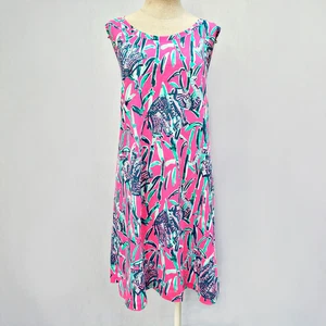 Lilly Pulitzer Raylee Dress Medium Pink Extra Lucky Sleeveless A Line Elephants - Picture 1 of 11