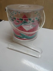 Vintage Acrylic Watermelon Pattern Ice Bucket w/Tongs - Picture 1 of 2