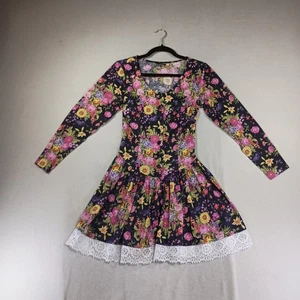 WD2 By Diamond Drop Waist Fit Flare Dress Girls Sz 7-8 Floral Lace Cottage VTG - Picture 1 of 10