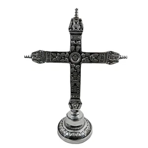 1980s Silver Ornate Church Altar Cross 24"x18" Tabletop Jesus - Mexico - Vintage - Picture 1 of 20