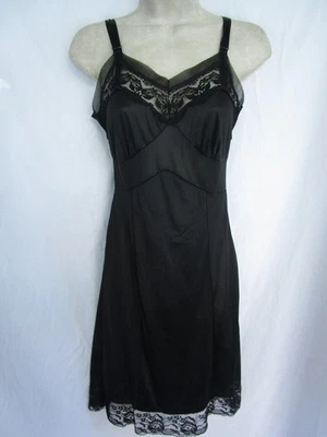 Винтажный 50-х черный скромность панели полу чистый полный платье скольжения шифоновое цветочный сетки кружева - Изображение 1 из 4