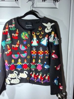 Michael Simon 12 Days of Christmas Cardigan M Ugly Beautiful Sweater Black VTG - Image 1 of 4